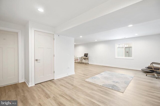 interior space with light hardwood / wood-style floors