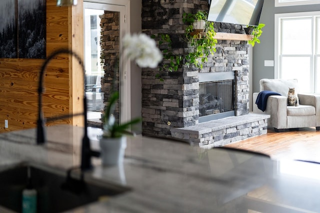 living room with a fireplace