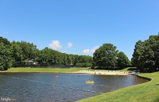 property view of water featuring fence