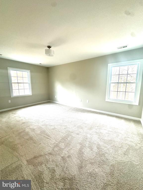 empty room with carpet, visible vents, and baseboards