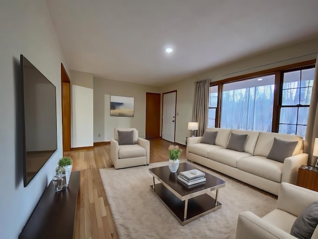 living room with light hardwood / wood-style flooring