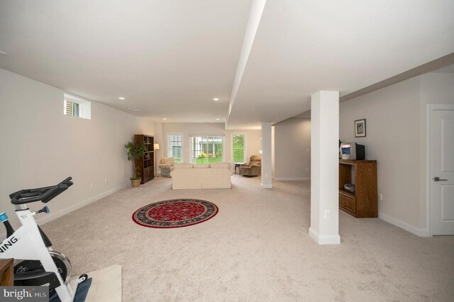 workout room with light carpet