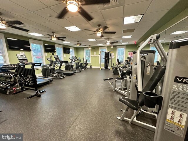 gym with a drop ceiling