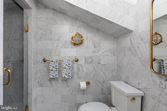 bathroom with toilet and a stall shower