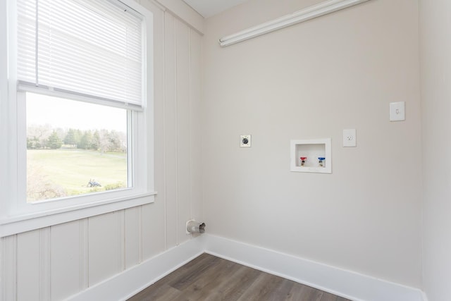 laundry area featuring washer hookup, hookup for an electric dryer, and dark hardwood / wood-style flooring