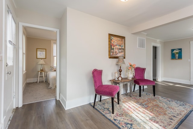 living area with dark wood-type flooring