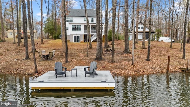 view of dock featuring a water view