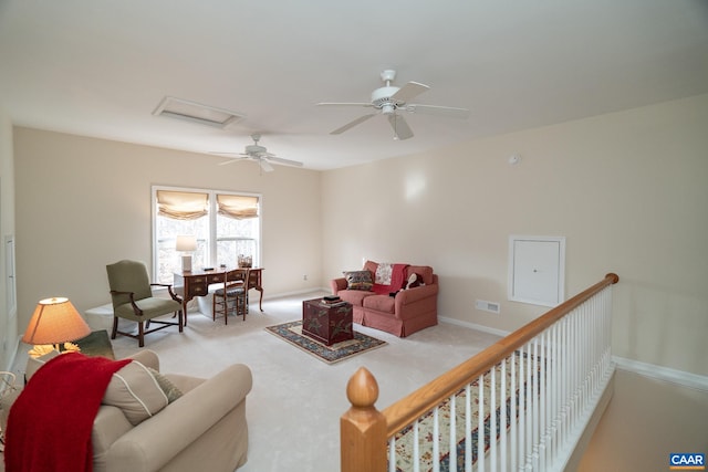 living room with light colored carpet