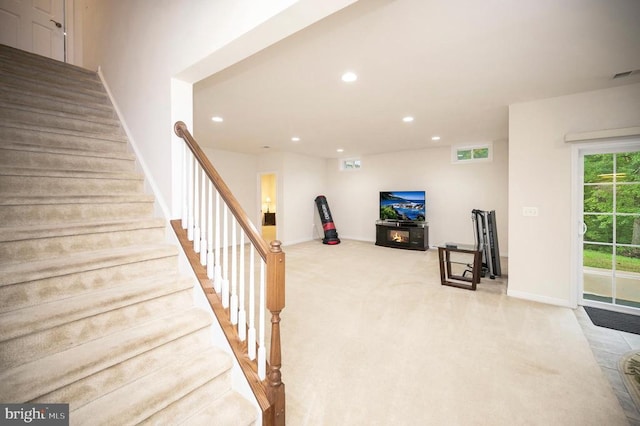 staircase with carpet