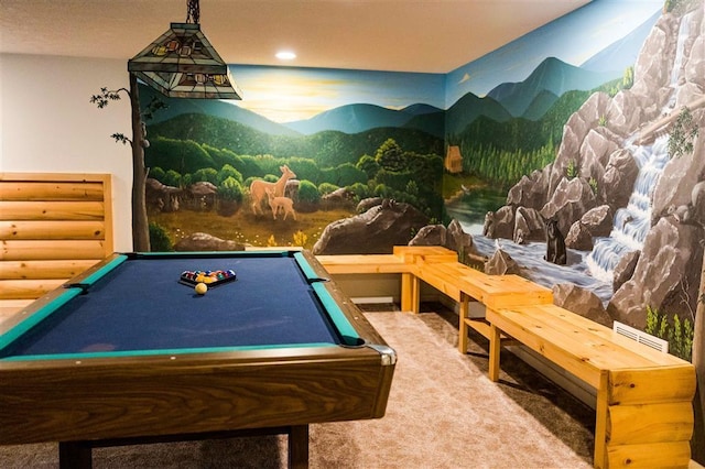 recreation room featuring billiards and carpet flooring