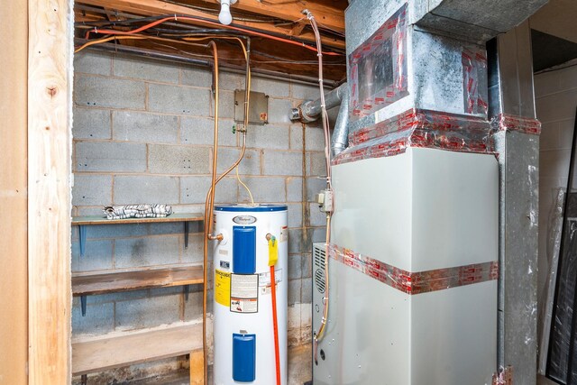 utility room featuring water heater