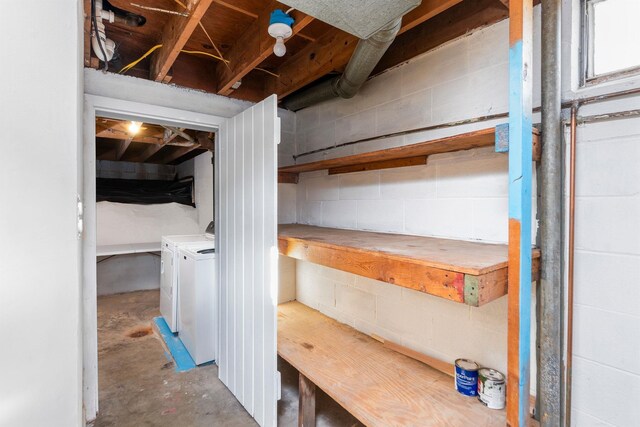 basement featuring washer and dryer