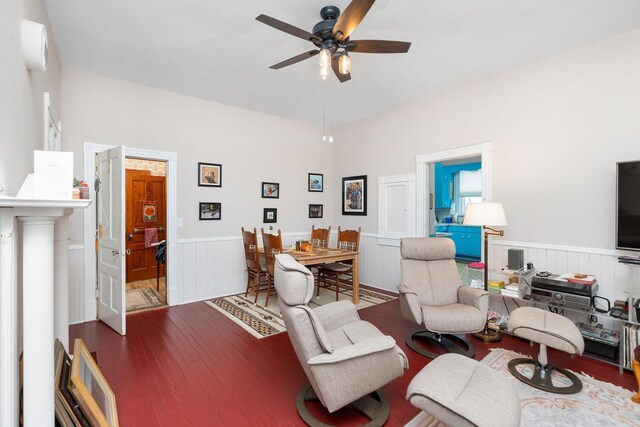 office space with hardwood / wood-style floors and ceiling fan