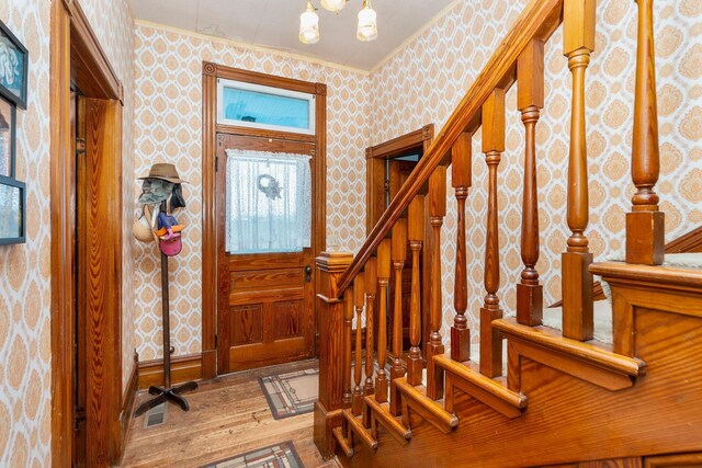 foyer with wood-type flooring