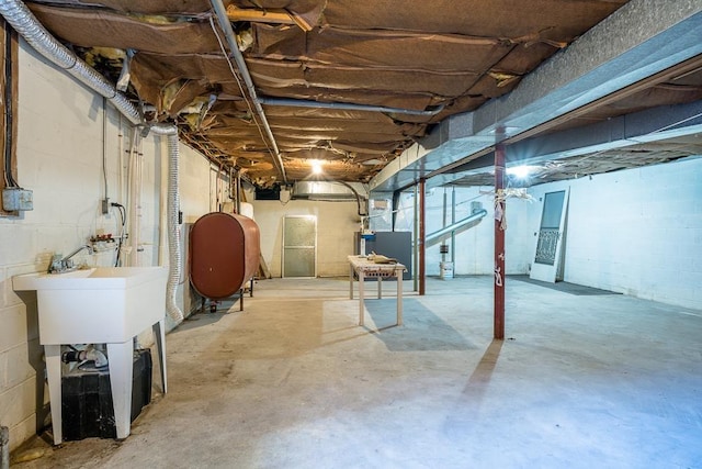 basement with heating unit