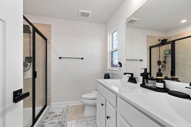 bathroom featuring a stall shower, a sink, and visible vents