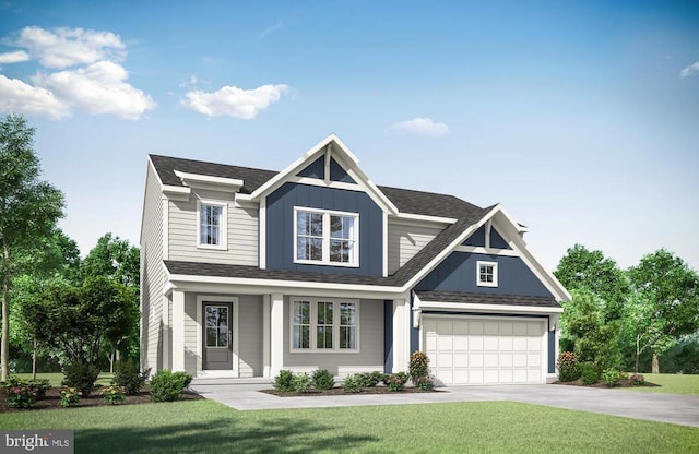 craftsman house featuring a garage and a front yard