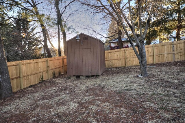 view of yard with a shed