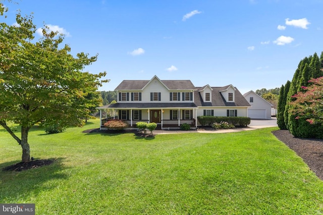 view of front of house featuring covered porch and a front lawn