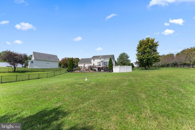 view of yard with a fenced backyard and a rural view