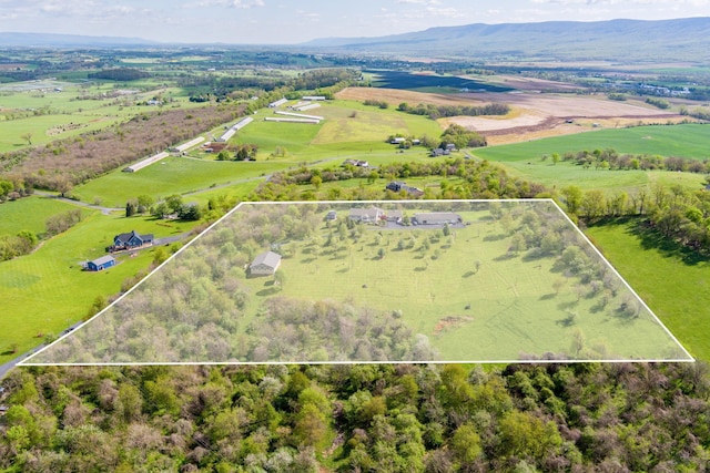 bird's eye view with a rural view and a mountain view