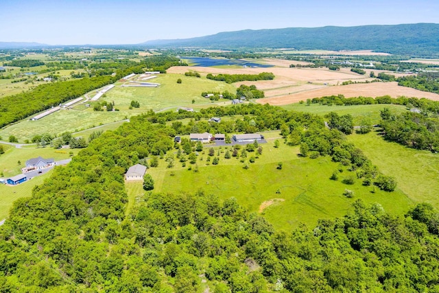 bird's eye view featuring a mountain view and a rural view