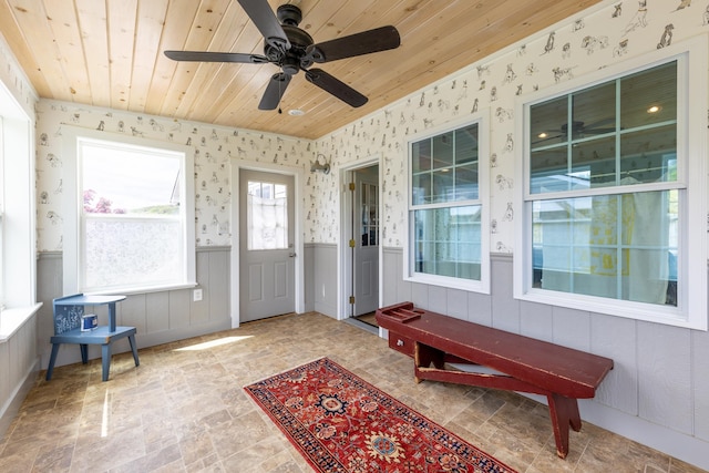 interior space with wood ceiling