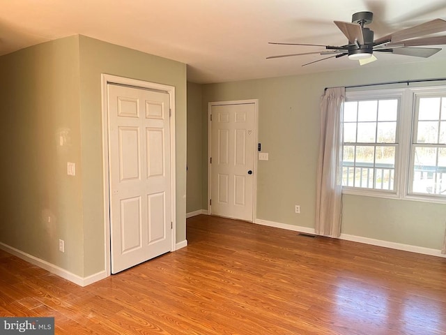 interior space featuring ceiling fan and light hardwood / wood-style floors