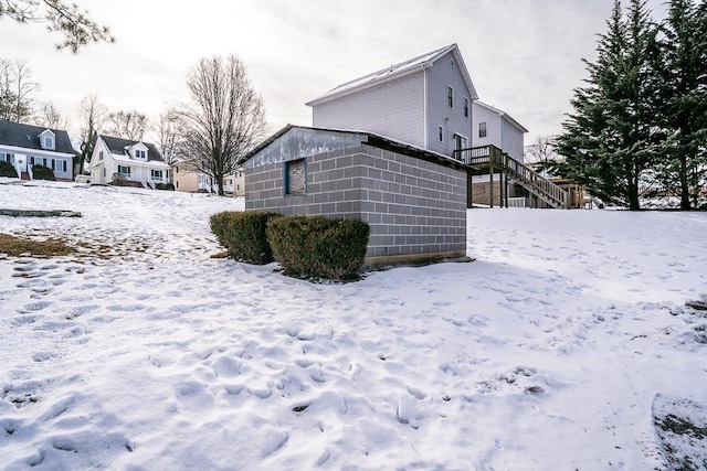 view of snow covered exterior