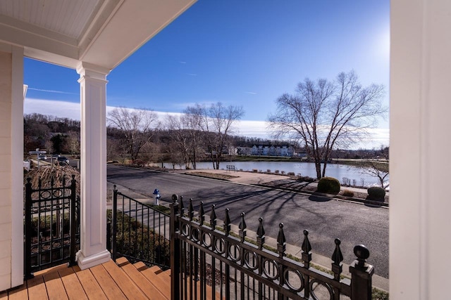 deck with a water view