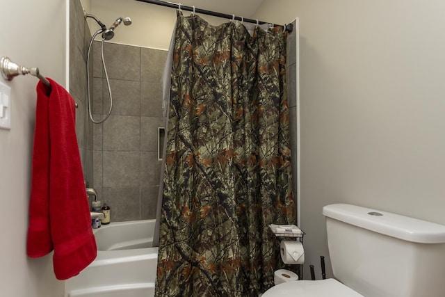 full bath with shower / bath combination with curtain and toilet