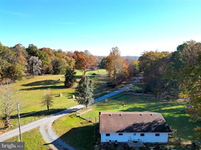 aerial view featuring a rural view