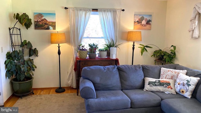 living room featuring baseboards and wood finished floors