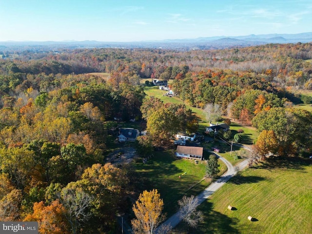 aerial view with a forest view and a mountain view