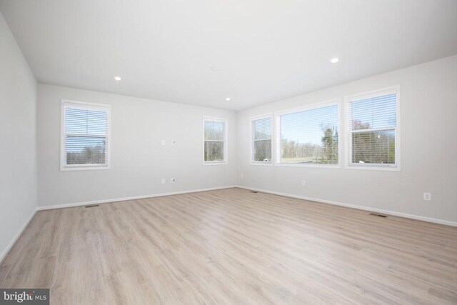 spare room featuring a healthy amount of sunlight and light hardwood / wood-style flooring