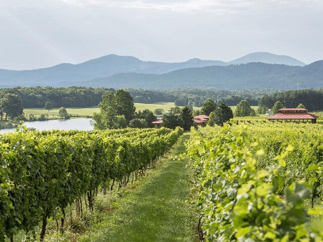 view of mountain feature featuring a rural view and a water view