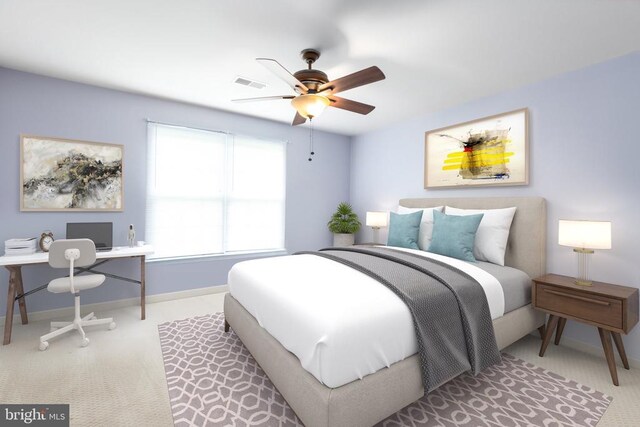 bedroom with carpet floors and ceiling fan