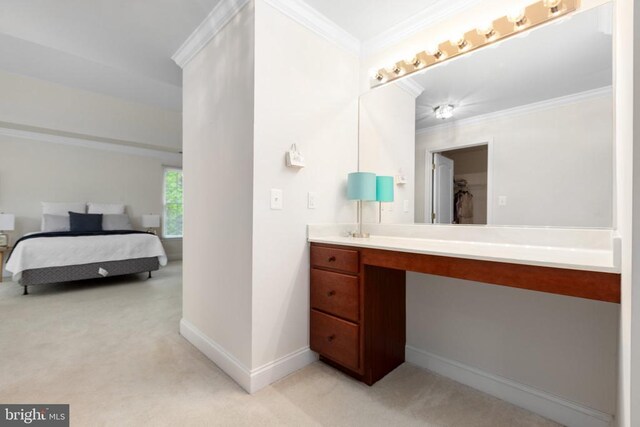 bathroom featuring vanity and ornamental molding