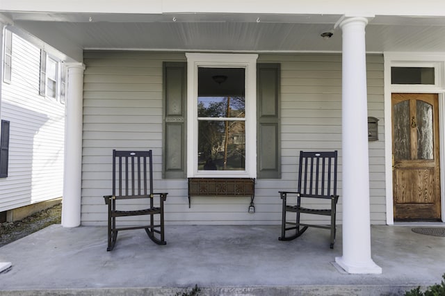 view of patio featuring a porch