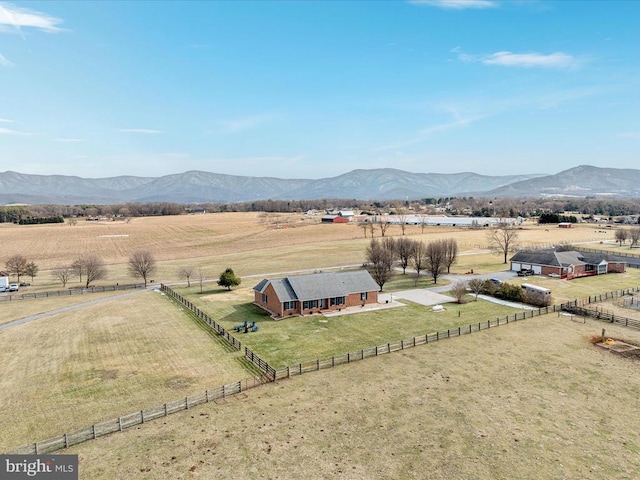 bird's eye view with a rural view and a mountain view