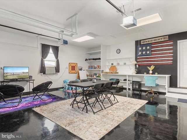 dining space featuring cooling unit