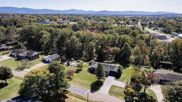 drone / aerial view featuring a mountain view