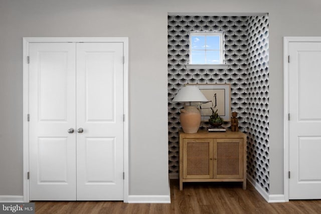 bedroom featuring dark hardwood / wood-style flooring and a closet