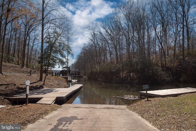 dock area featuring a water view