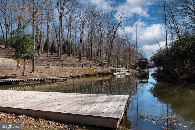 view of dock featuring a water view