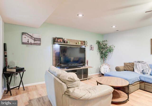 living room featuring light wood-type flooring