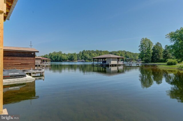 view of dock with a water view