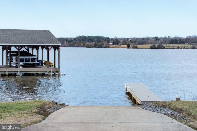 dock area featuring a water view