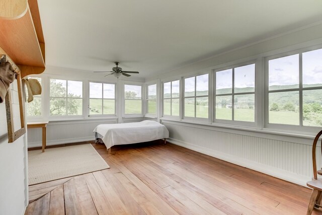 unfurnished sunroom with plenty of natural light and ceiling fan