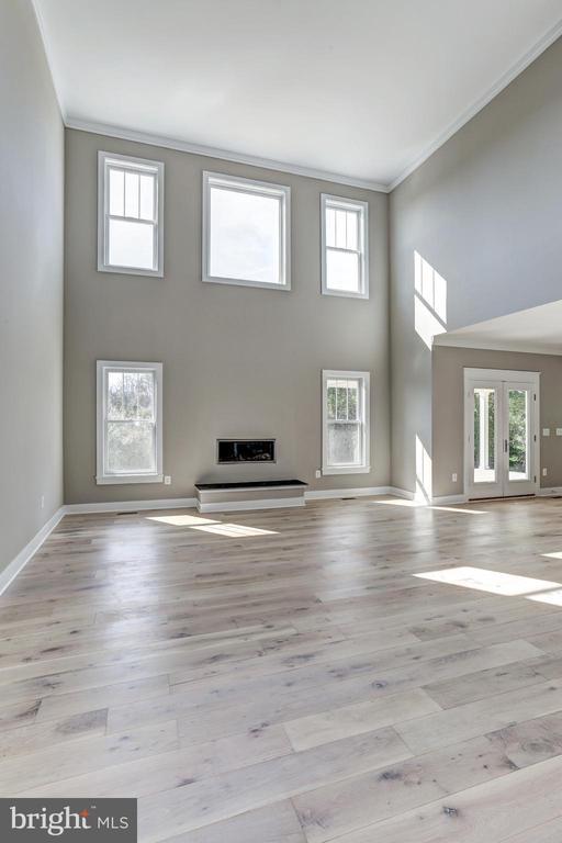 unfurnished living room with plenty of natural light, ornamental molding, a high ceiling, and light wood-type flooring